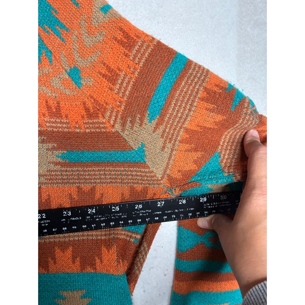 Rock and Roll Cowgirl XL Southwestern Aztec Open Front Cardigan Orange Teal Tan - Picture 8 of 10